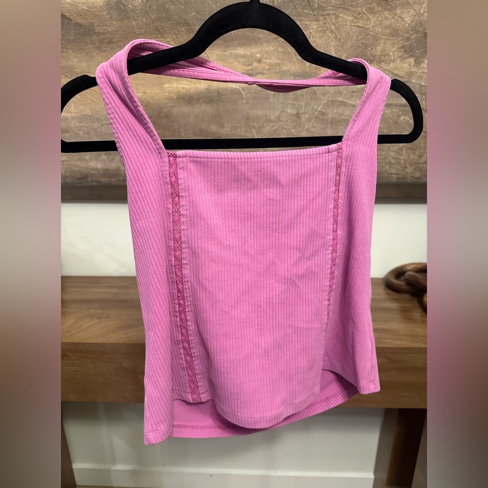 American Eagle Outfitters Pink Ribbed Square-Neck Tank